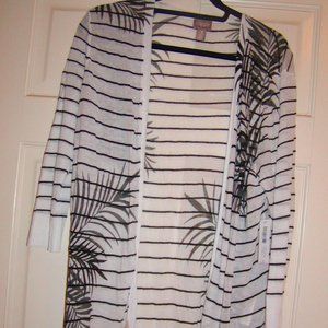 Chico's Stripped Tropical Mid Length Cardi NEW Size 3